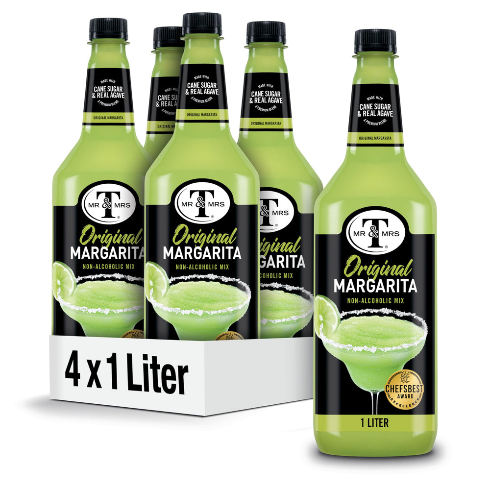 Mr & Mrs T botella frontal con etiqueta clara y facilidad de uso