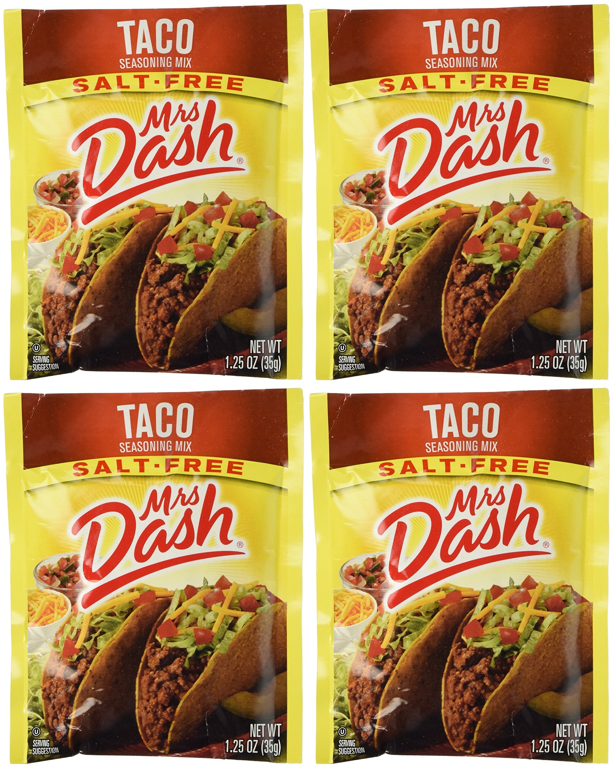 Mrs. Dash empaque frontal mostrando sobres y beneficio práctico