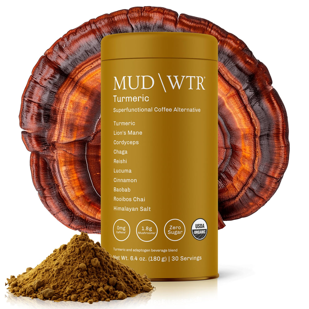 MUD\WTR frasco frontal mostrando el producto y su beneficio de enfoque sostenido