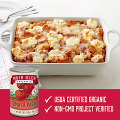 Muir Glen pasta de tomate usada en salsa de pizza para más cuerpo
