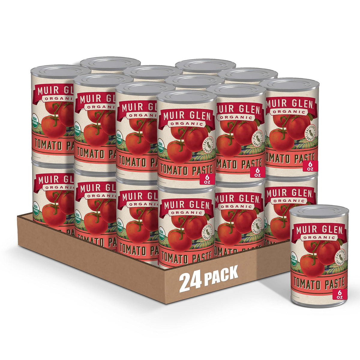 Muir Glen frente de lata mostrando etiqueta orgánica y conveniencia