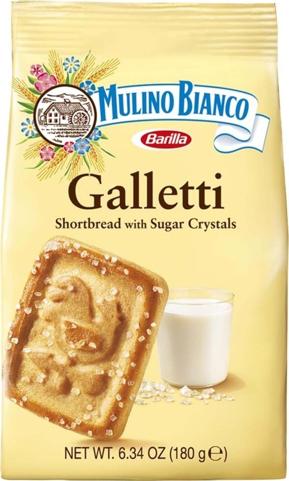 Mulino Bianco galletas empaque frontal, presentación auténtica y atractiva