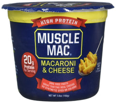 MUSCLE MAC porción servida en plato destacando 20 g de proteína por porción