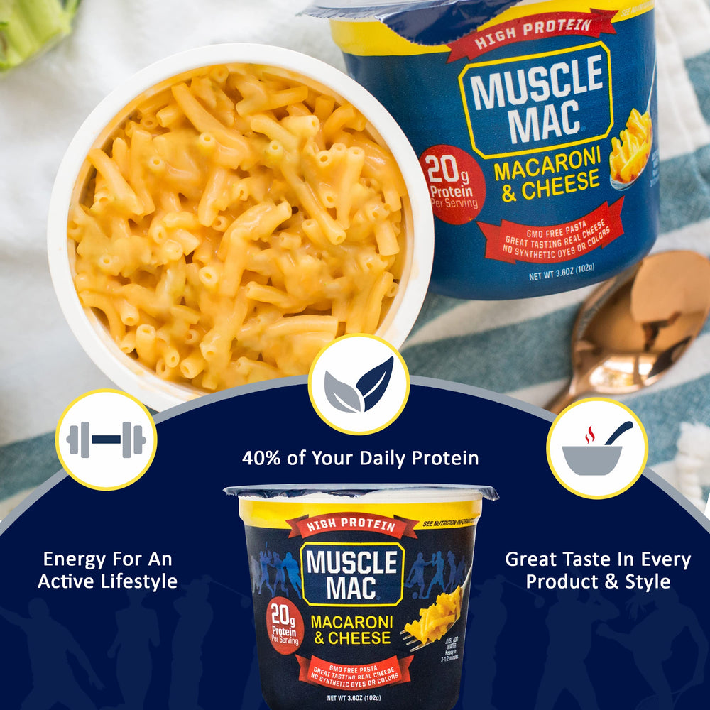MUSCLE MAC taza abierta con textura cremosa y olor apetitoso