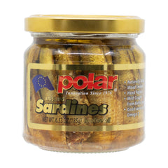 MW Polar frasco frontal mostrando sardinas brisling en aceite de oliva, práctico y listo