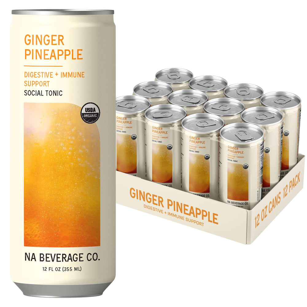 NA Beverage lata frontal con sabor Ginger Pineapple mostrando diseño atractivo
