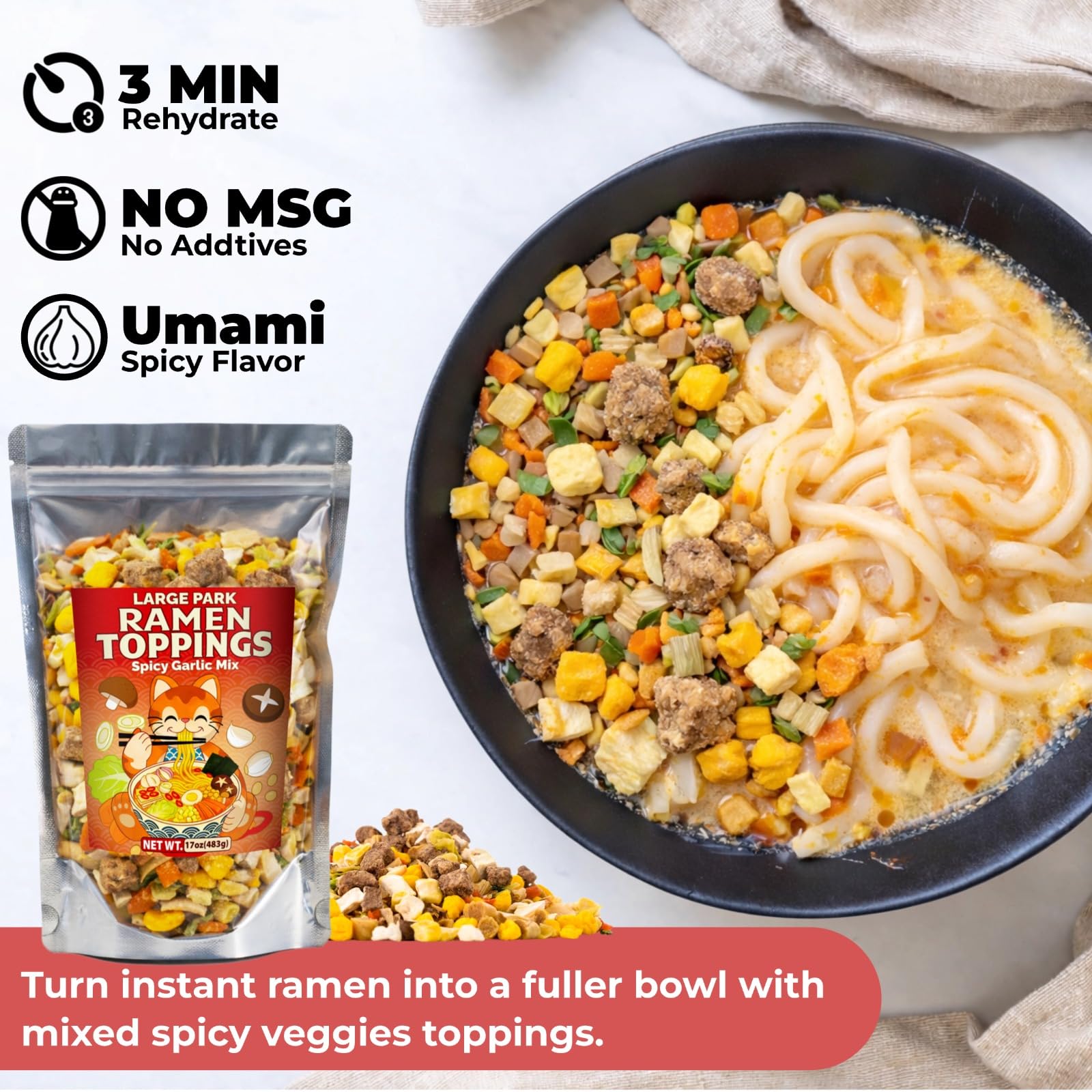 Nahasahr topping servido en tazón de ramen que mejora apariencia y sabor