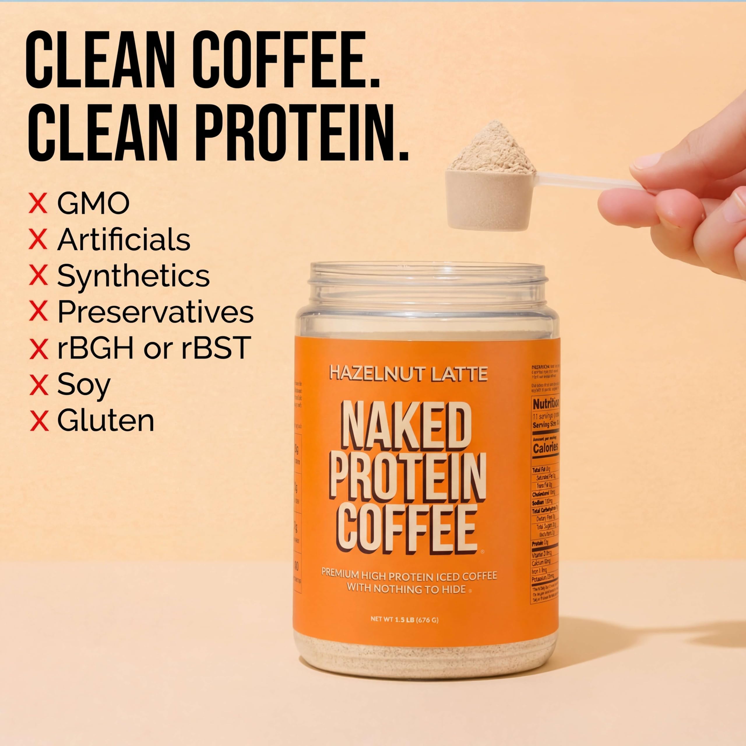 NAKED polvo de hazelnut latte textura fina para mezclas cremosas y rápidas