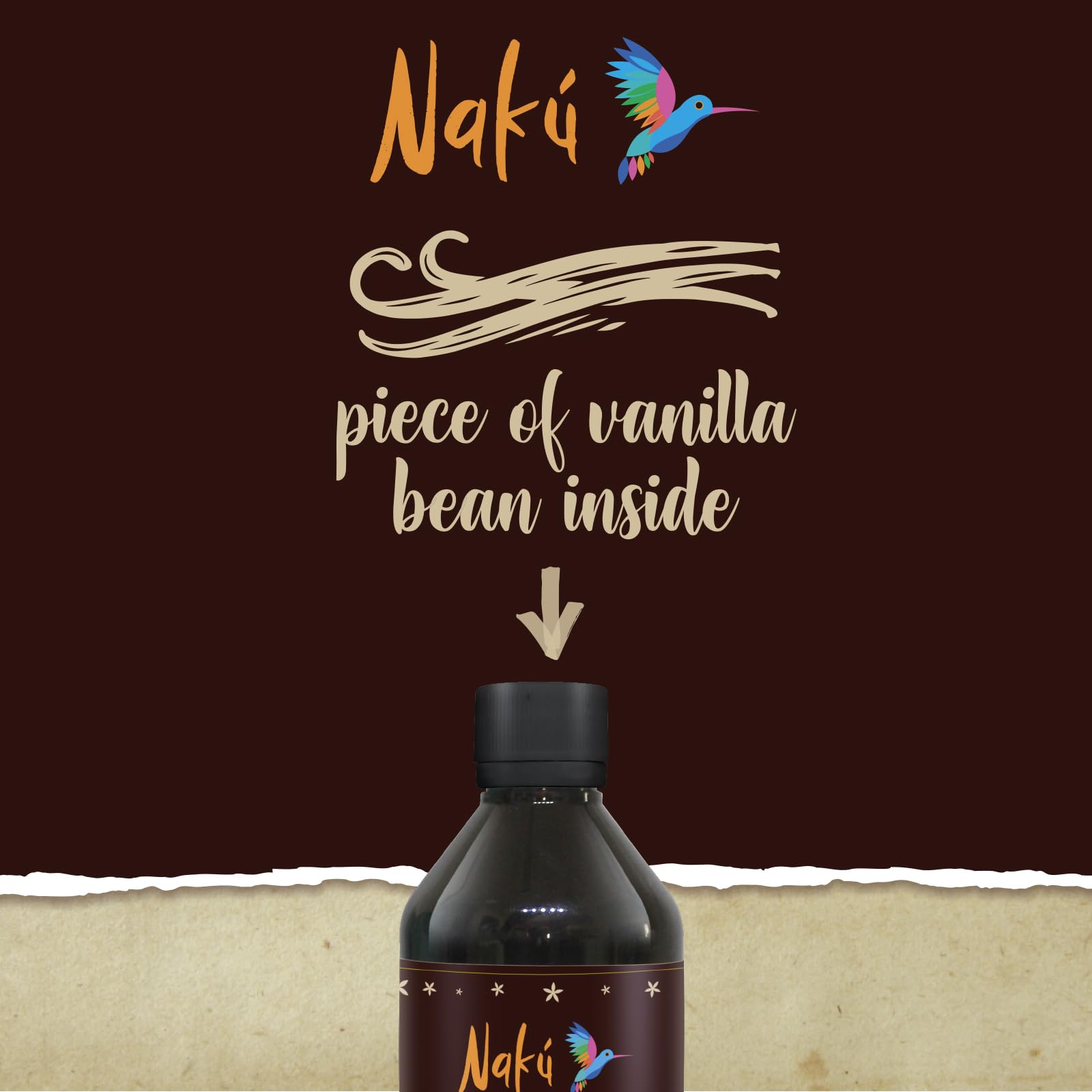 Naku primer plano de trozo de vaina dentro del extracto que añade sabor real