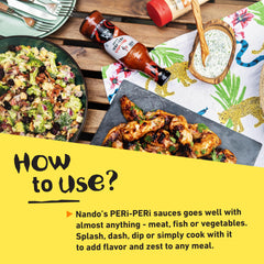 Nando's detalle de etiqueta que destaca ingredientes naturales y origen