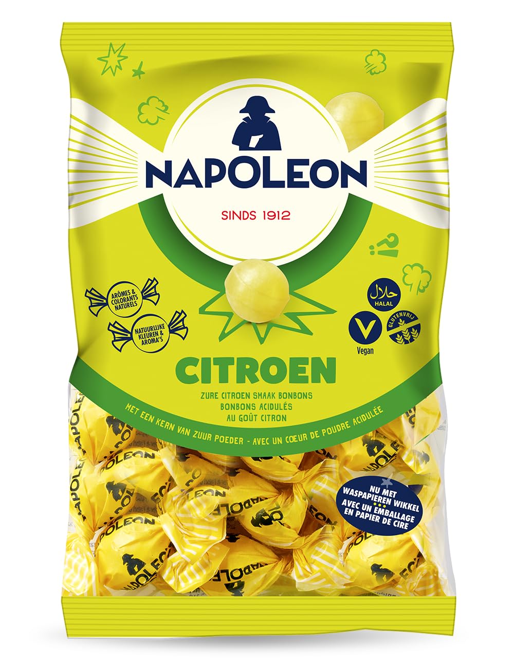 Napoleon Candy bolsa abierta con caramelos listos para consumir y fácil acceso