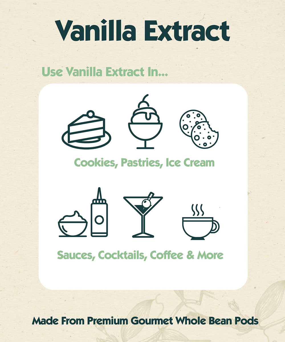 Native Vanilla botella abierta con gota de extracto, facilidad de dosaje