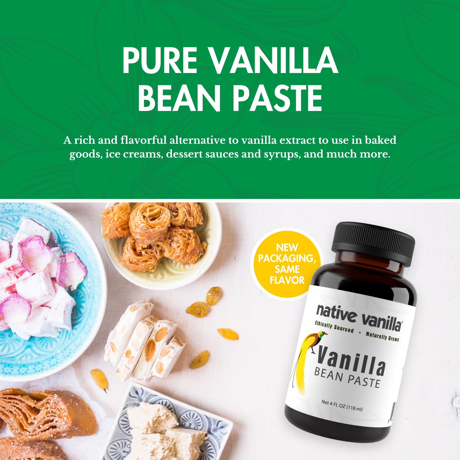 Native Vanilla uso en repostería con masa y acabado moteado