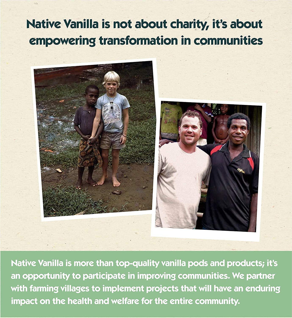 Native Vanilla botella junto a utensilios de cocina para comparación de escala