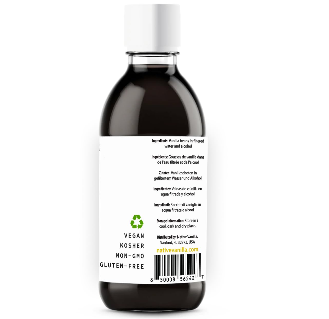 Native Vanilla etiqueta con sellos Kosher y Vegan que aportan confianza