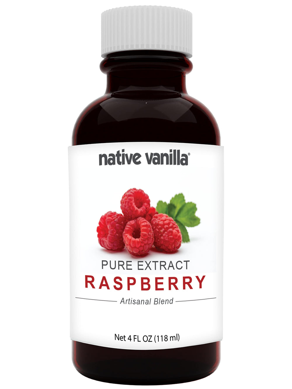 Native Vanilla presentación frontal de extracto de frambuesa 118 ml, apariencia profesional