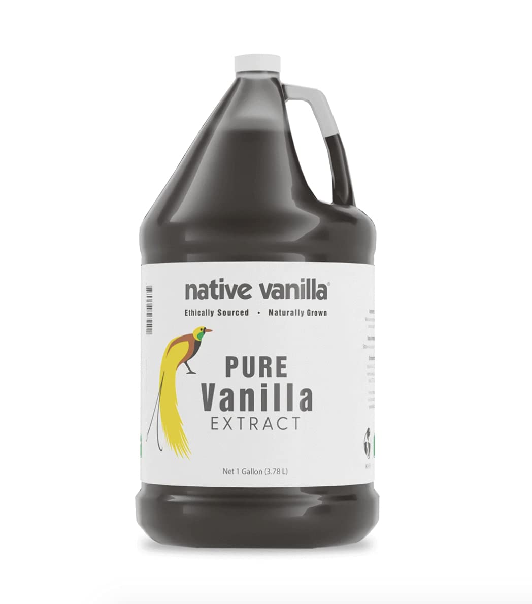 Native Vanilla frente del envase 128oz, envase grande para ahorro