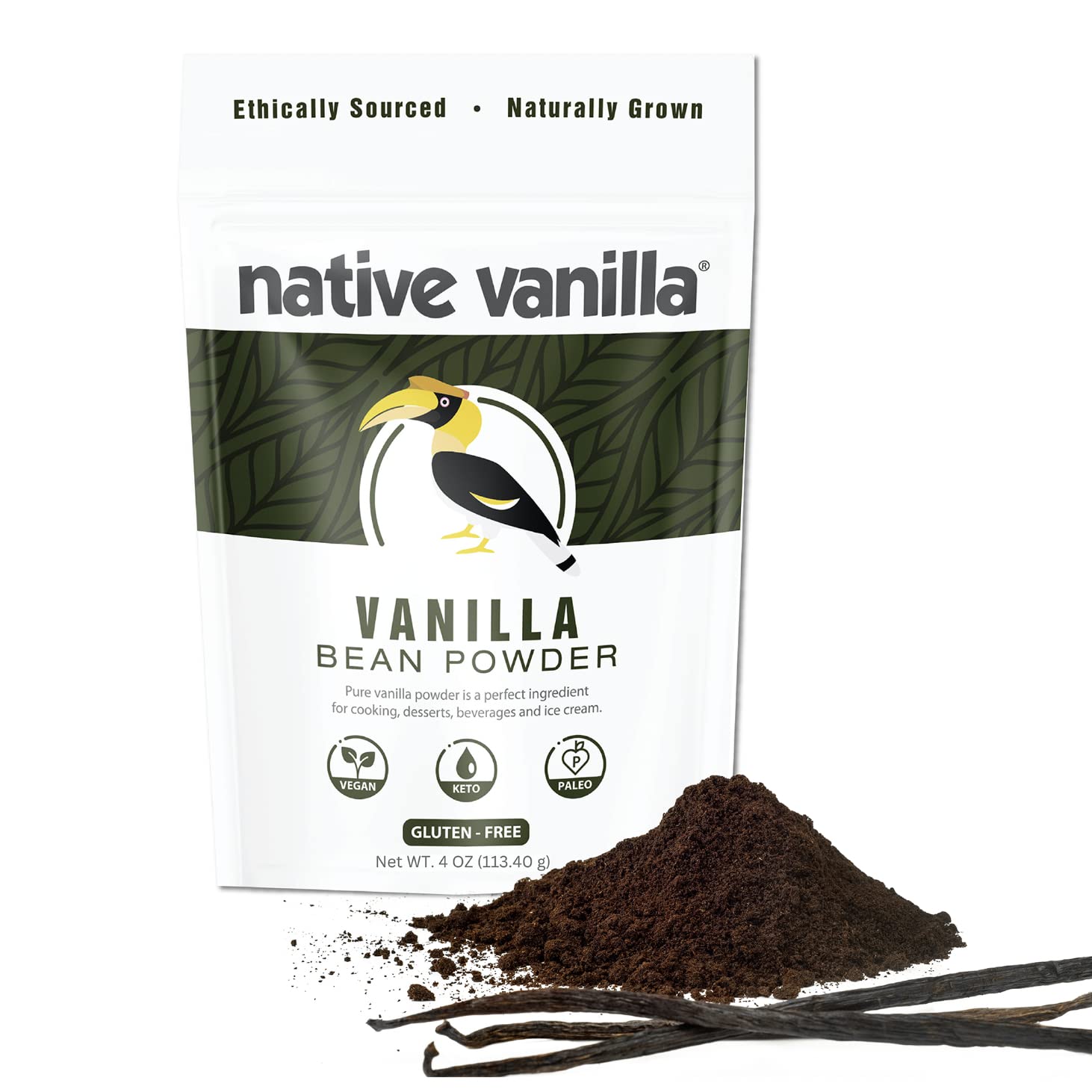 Native Vanilla frente del envase mostrando etiqueta clara y tamaño