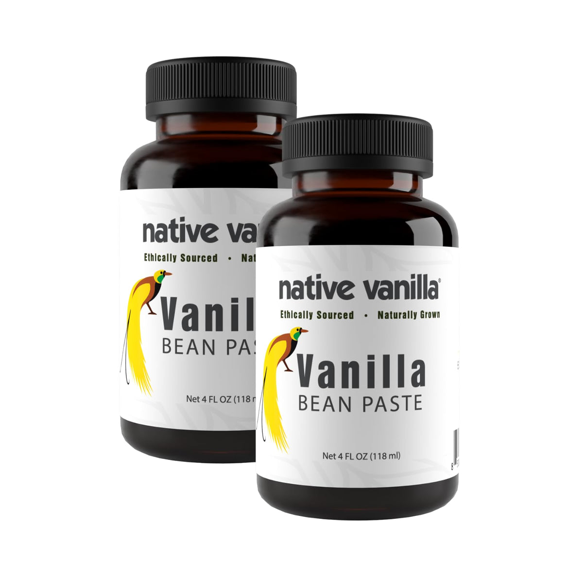 Native Vanilla frasco frontal mostrando la pasta y beneficio de sabor intenso