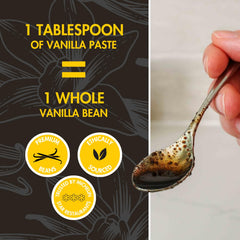 Native Vanilla frasco junto a cuchara para comparar tamaño y rendimiento