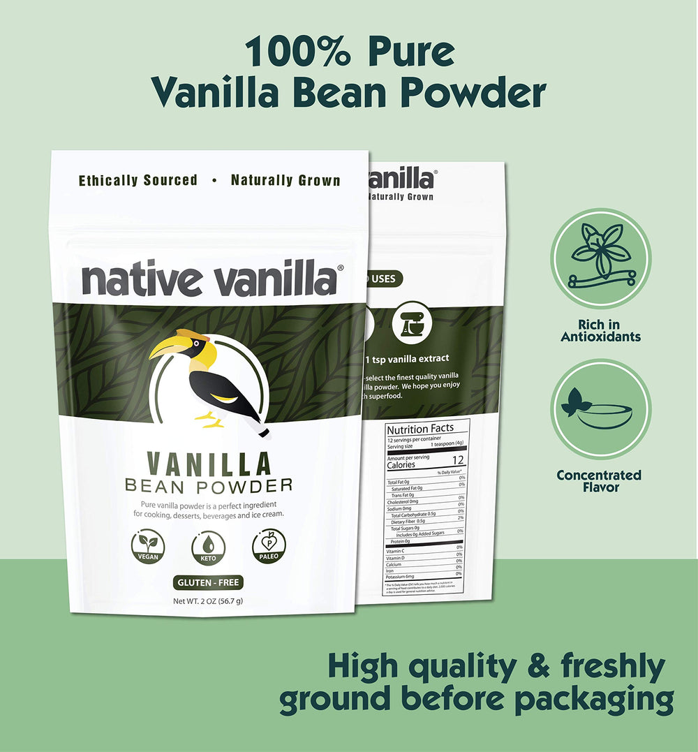 Native Vanilla textura del polvo fino y aroma concentrado visible