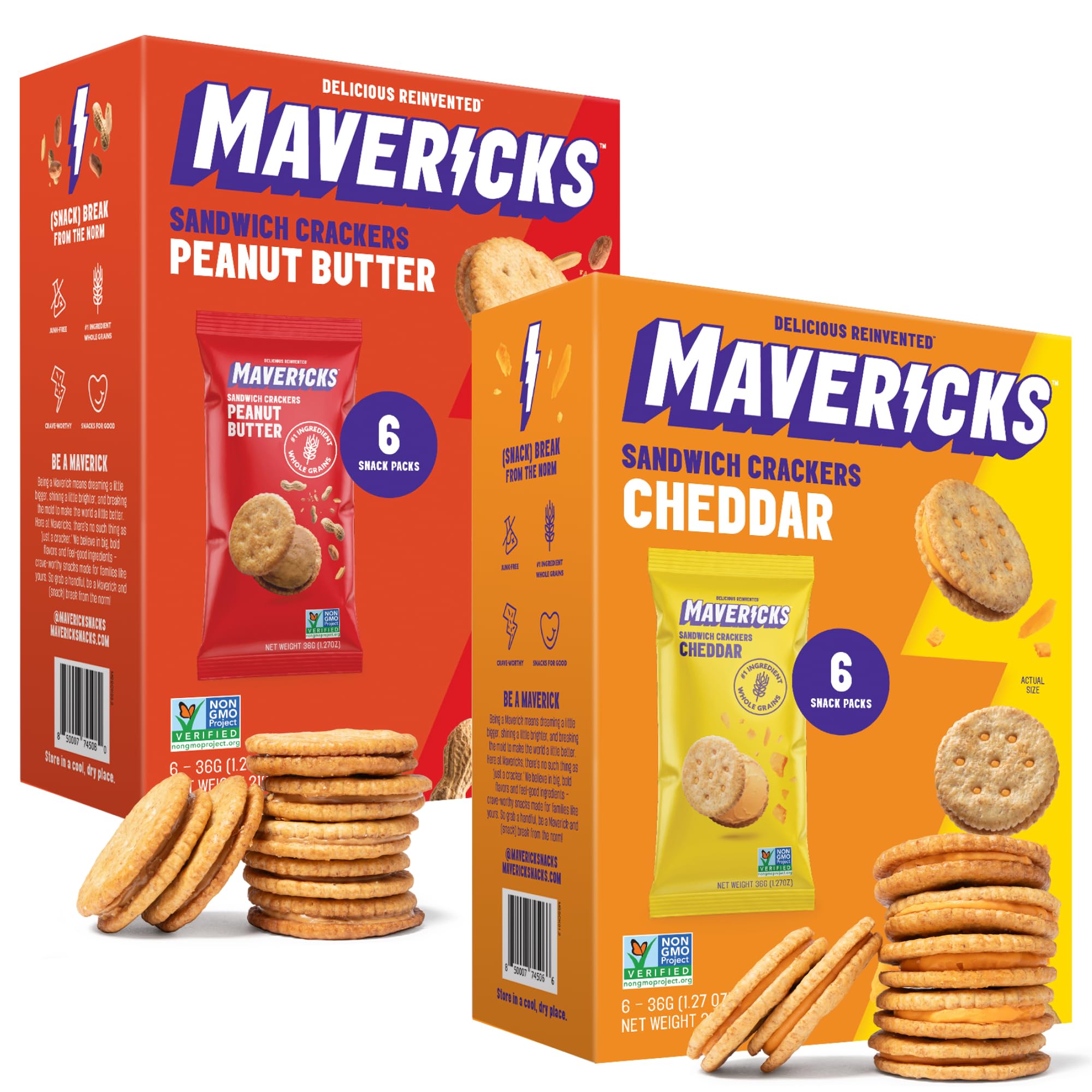 NATURAL BORN SNACKERS empaque frontal mostrando variedades y beneficio por granos enteros