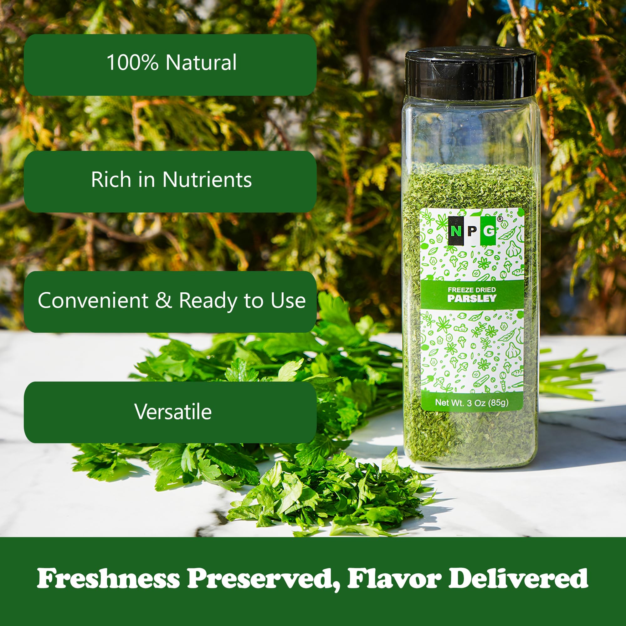 Natural Plus Green etiqueta del producto indicando Non-GMO y calidad