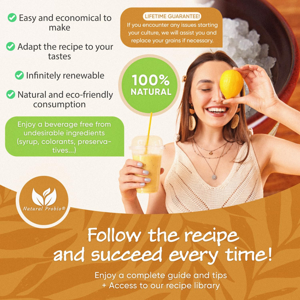 Natural Probio kéfir de agua en vaso con burbujas y aspecto refrescante
