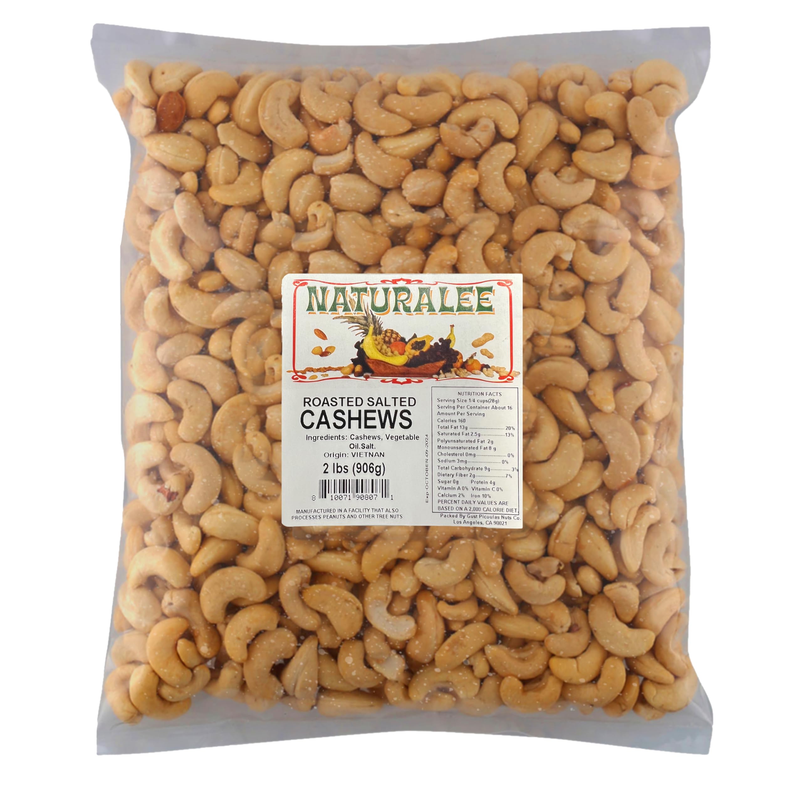 Naturalee anacardos frente del empaque mostrando cantidad y marca