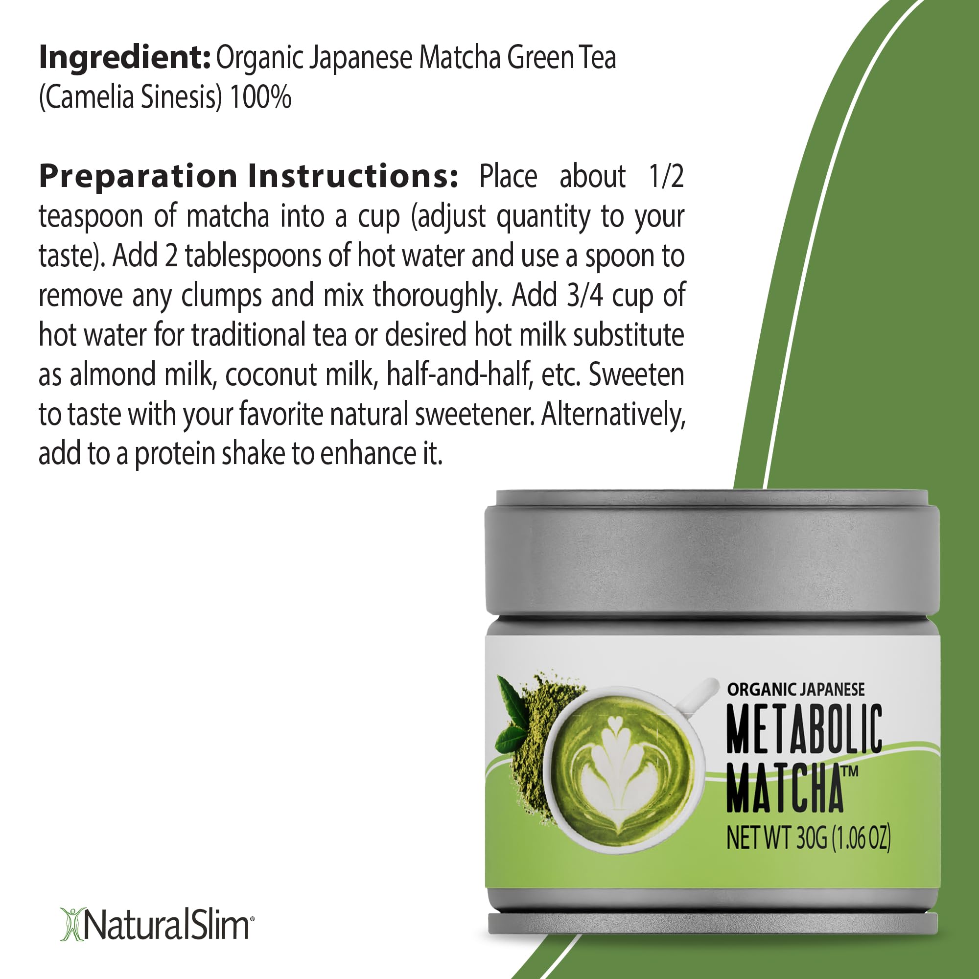 NaturalSlim polvo matcha textura fina que facilita mezcla rápida