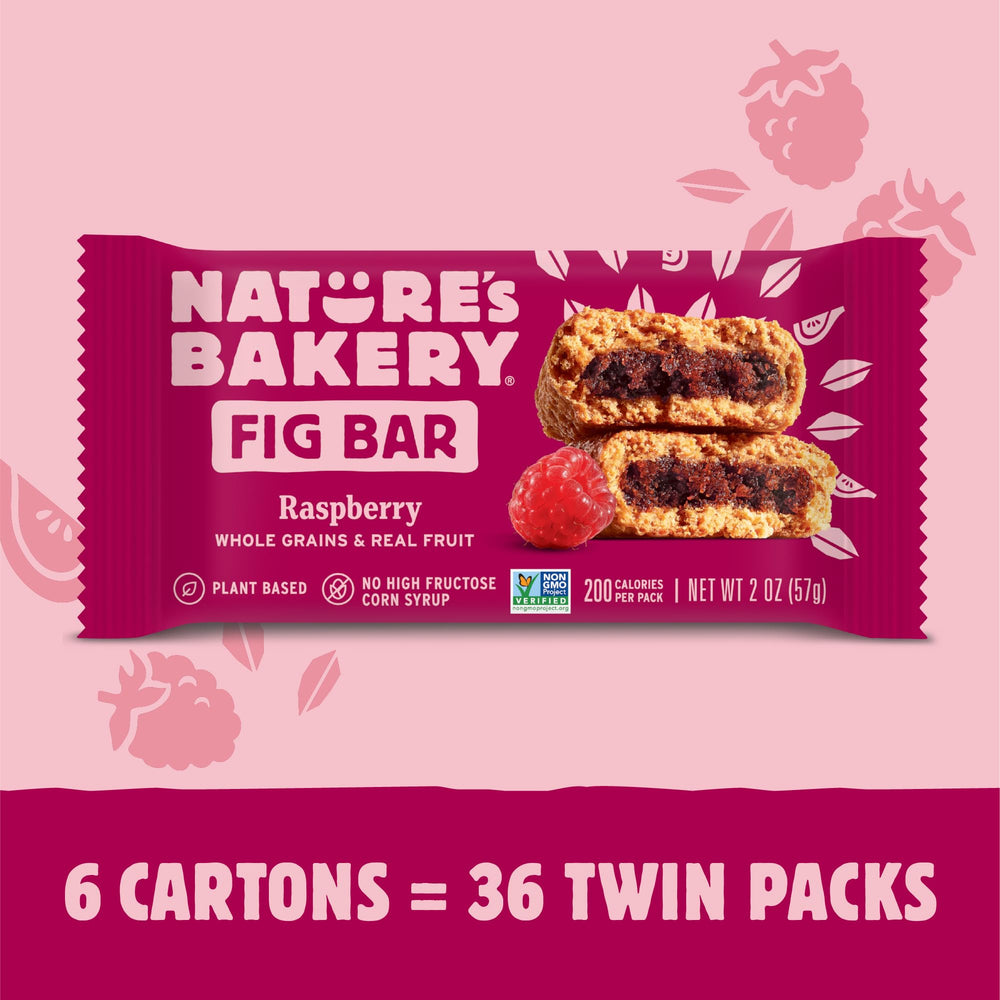 Nature's Bakery barritas cortadas que muestran relleno de higo y frambuesa