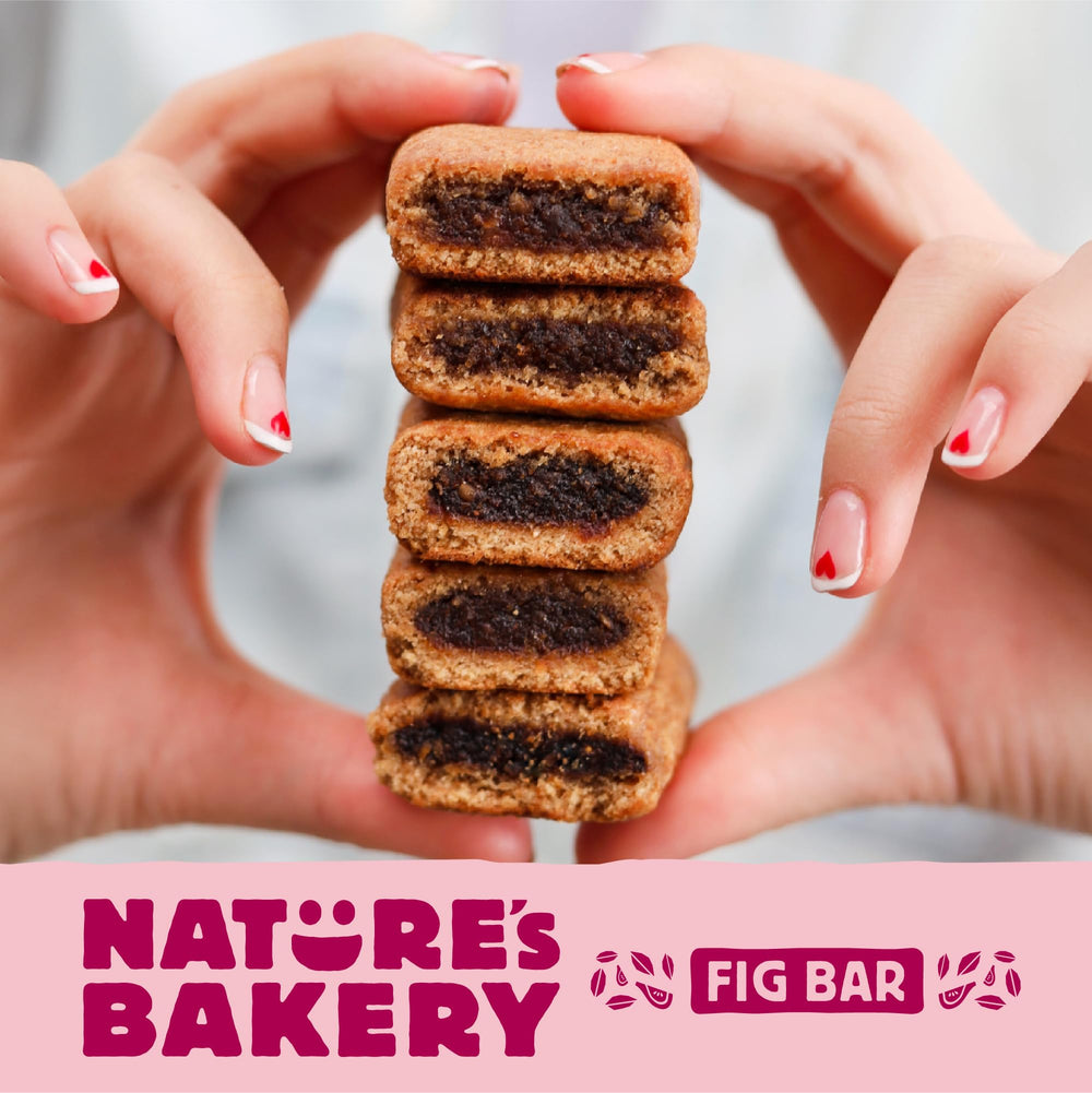 Nature's Bakery cajas apiladas para exhibir la presentación y cantidad total
