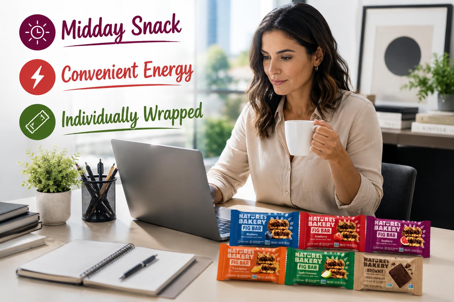 Nature's Bakery surtido extendido sobre mesa, exhibe diversidad de sabores