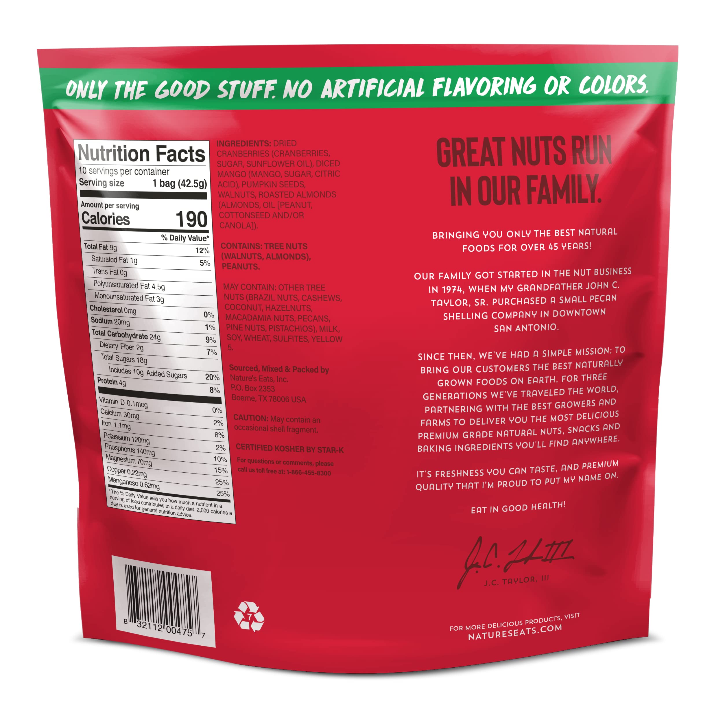 Nature's Eats mano sosteniendo porción lista para llevar, práctico y saludable