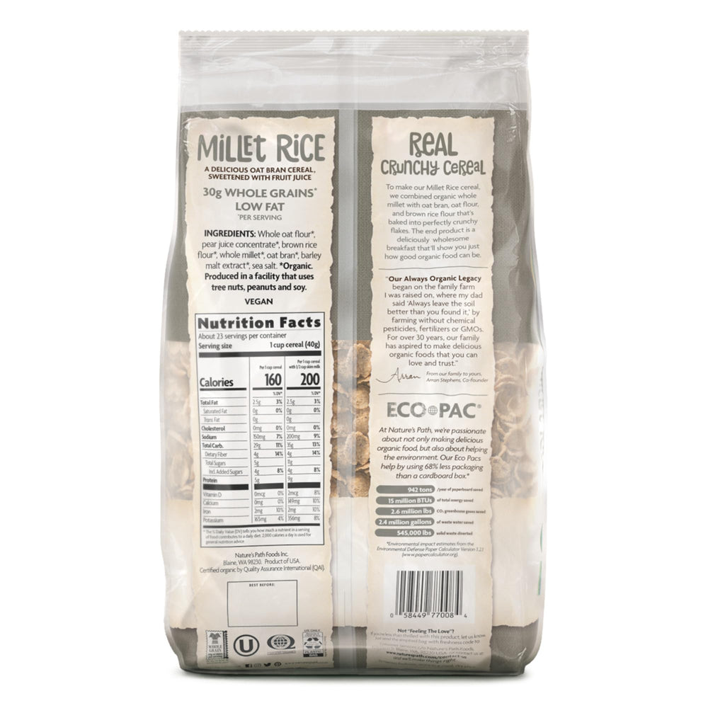Nature's Path empaque ECO pac reciclable mostrando menor desperdicio