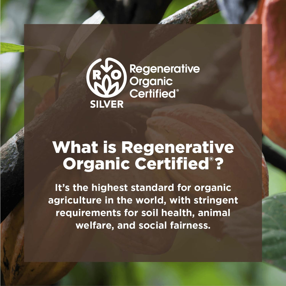Navitas Organics etiqueta con certificaciones Regenerative Organic y Fairtrade