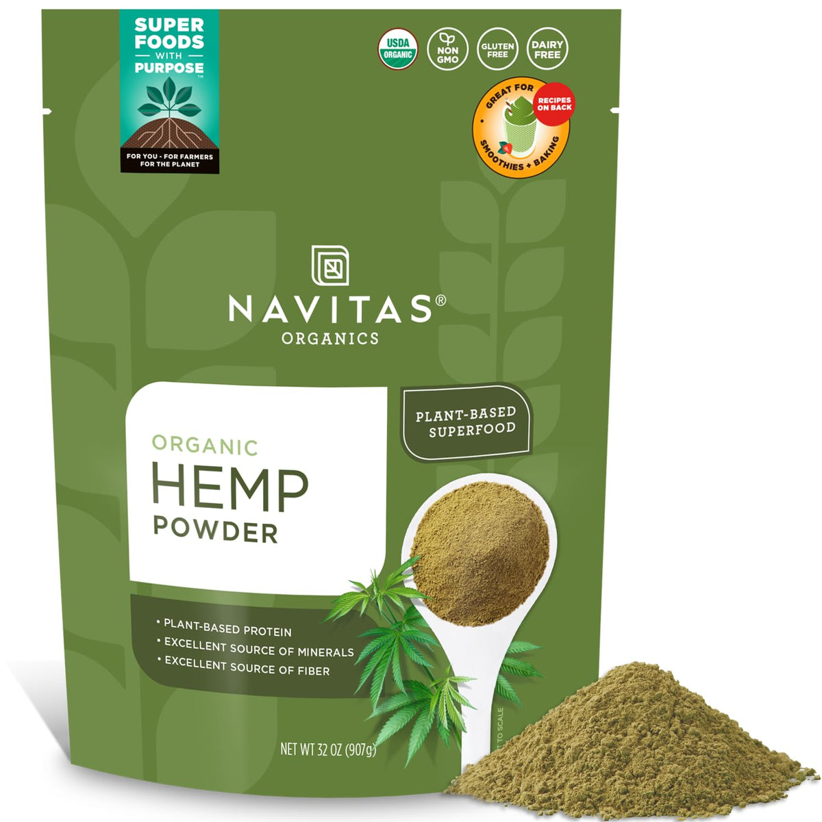 Navitas Organics vista frontal del empaque mostrando certificaciones y beneficio orgánico
