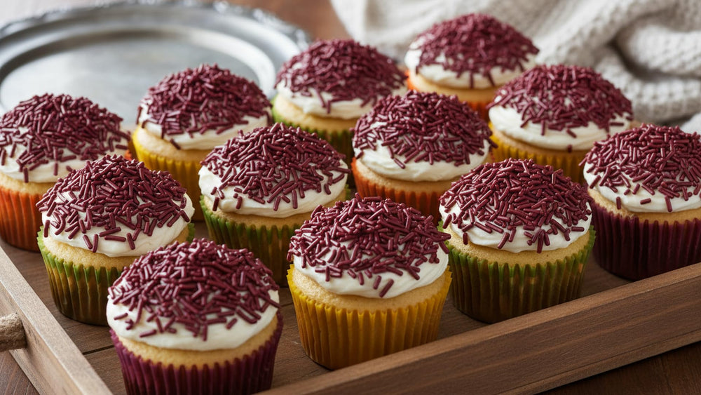 NCS espolvoreando jimmies sobre cupcake para acabado profesional