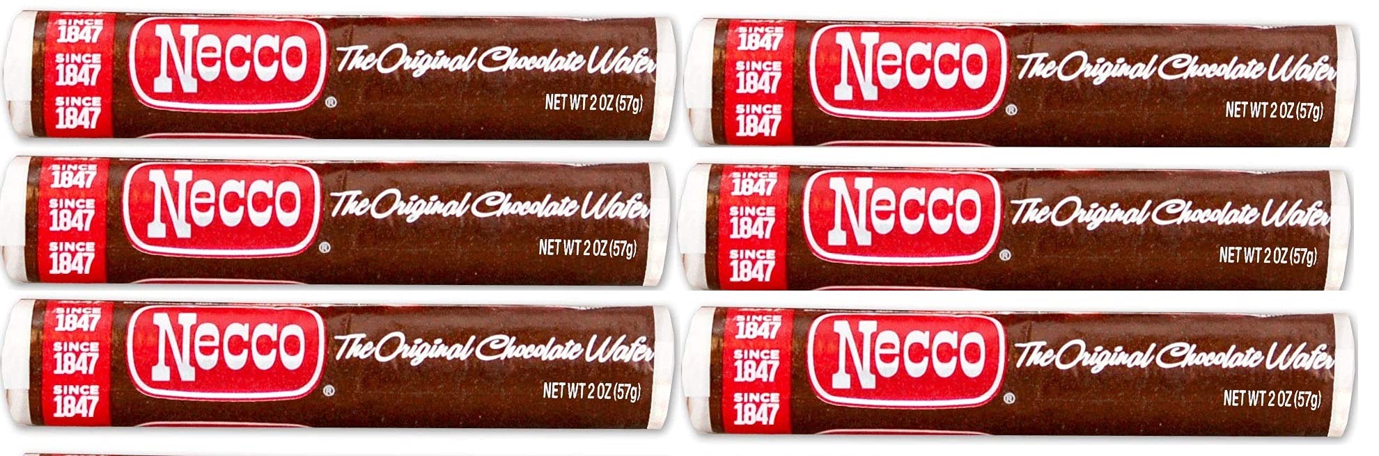Necco Wafers frente del rollo mostrando el empaque y conveniencia