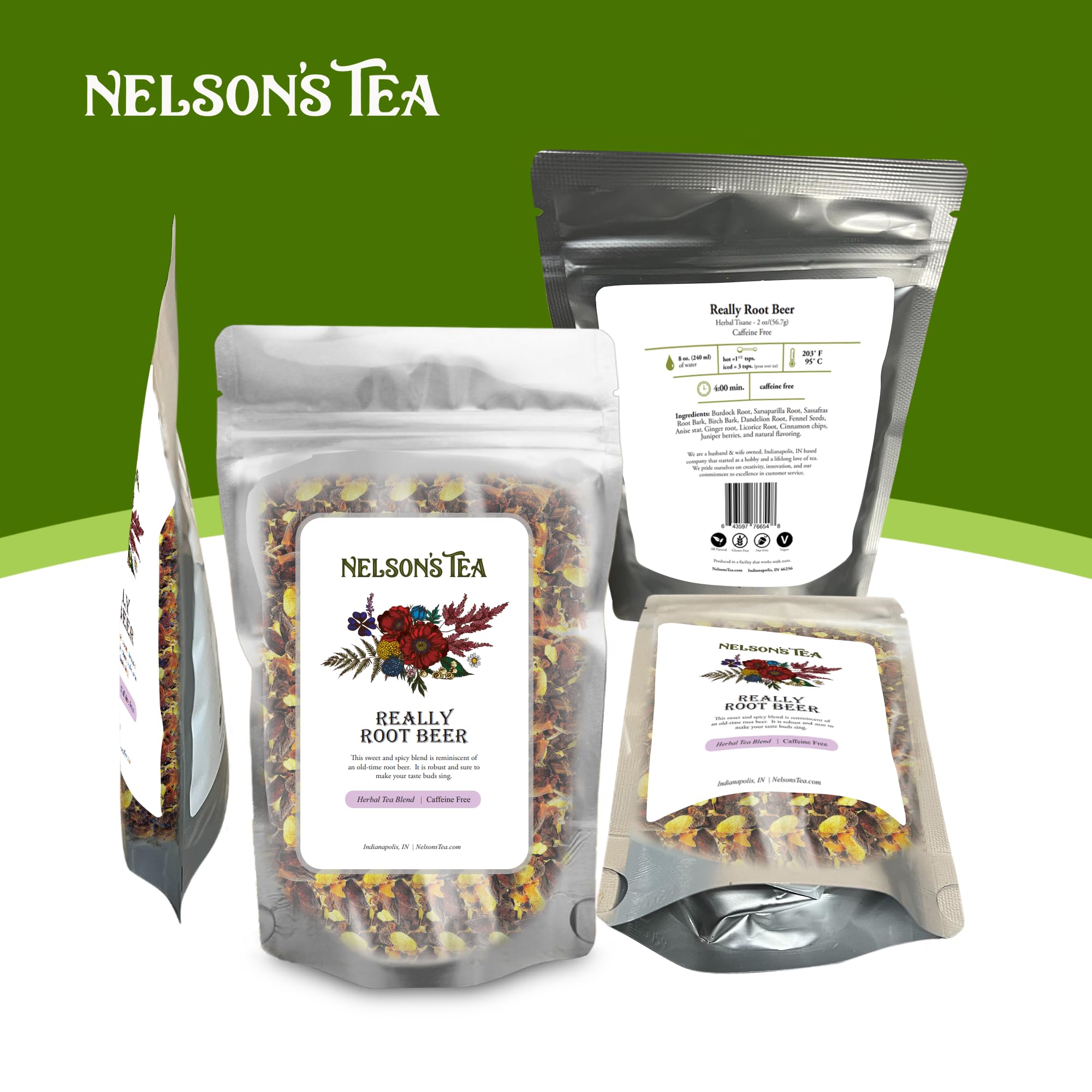 Nelson's Tea etiqueta con lista de ingredientes y transparencia de marca