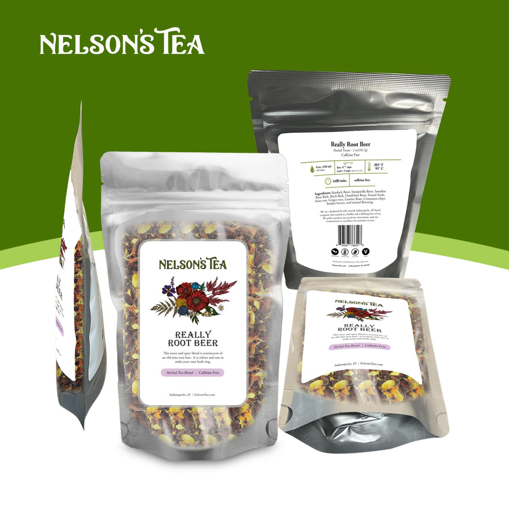 Nelson's Tea etiqueta con lista de ingredientes y transparencia de marca
