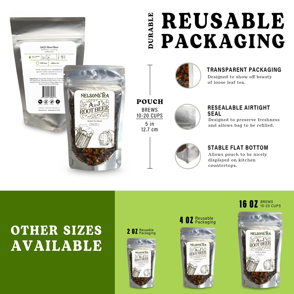 Nelson's Tea hojas y raíces en primer plano con textura y pureza