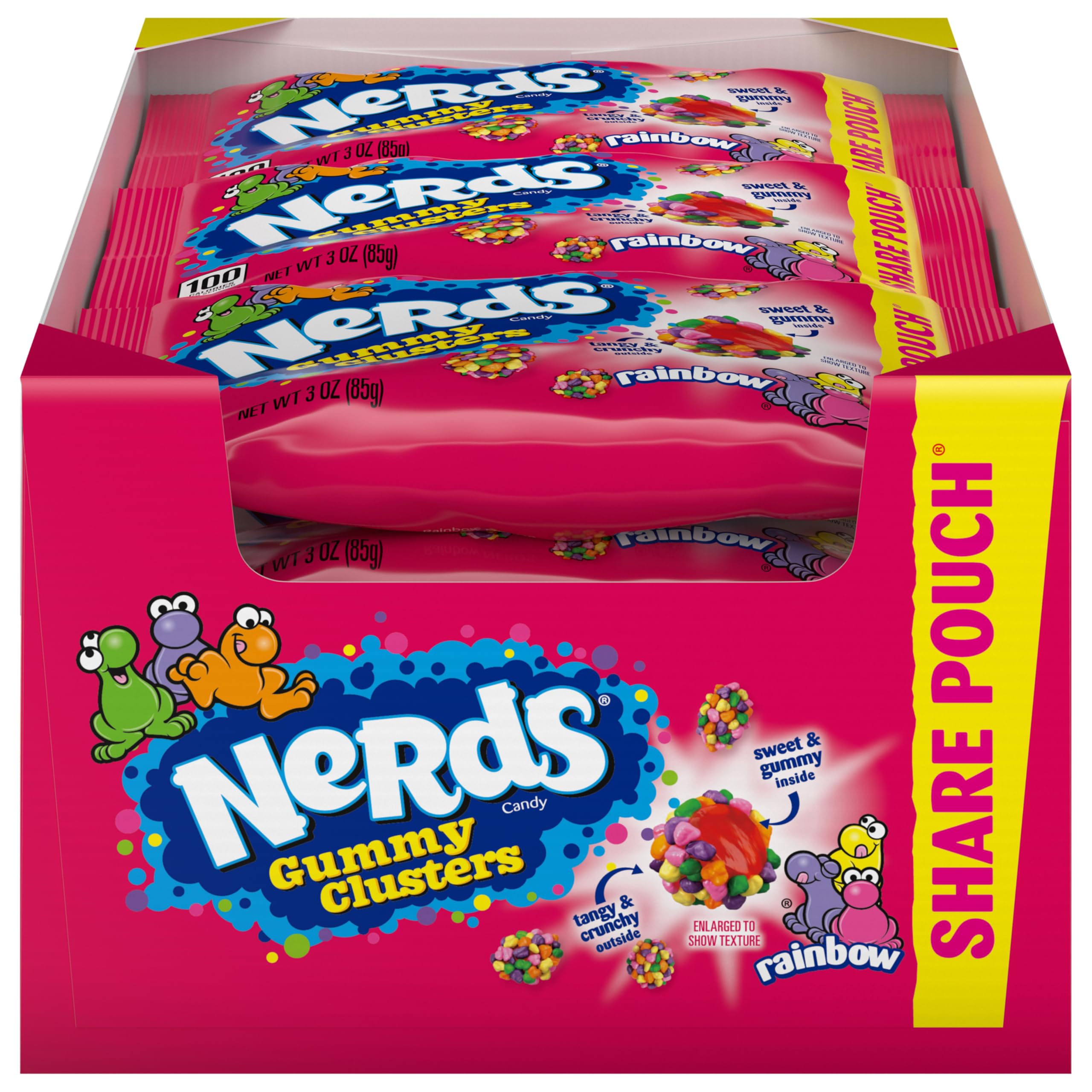 NERDS paquete frontal Gummy Clusters mostrando bolsita individual y colores vibrantes