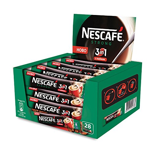 Nescafe 3 in 1 frente del empaque mostrando la conveniencia y intensidad del producto