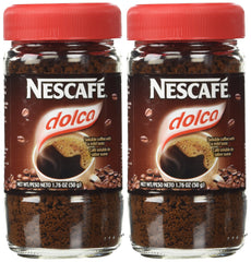 Nescafe Dolca vista frontal del envase mostrando el diseño y la marca, facilita identificación rápida