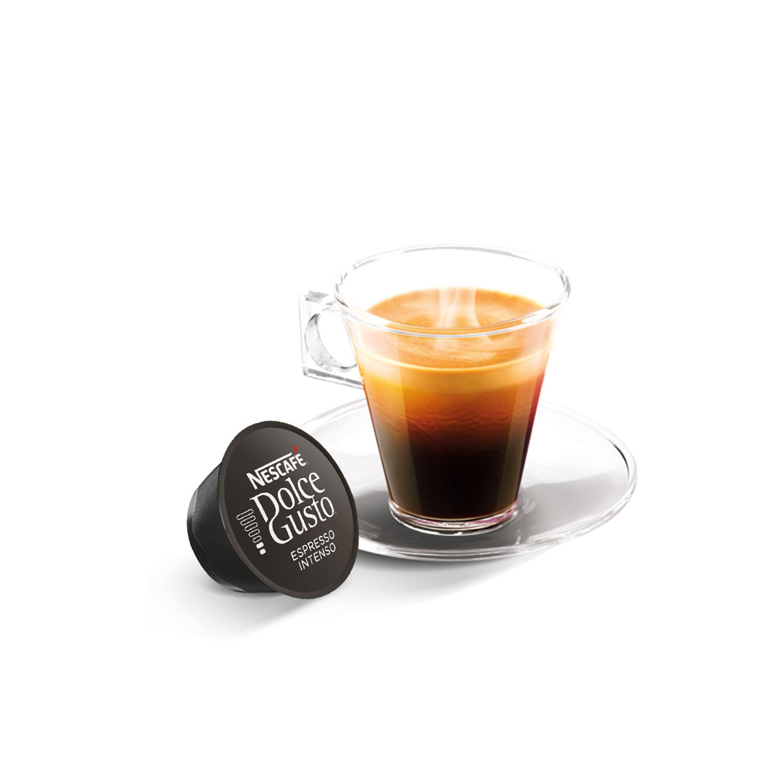 Nescafé Dolce Gusto cápsula en mano junto a taza, preparación rápida y práctica