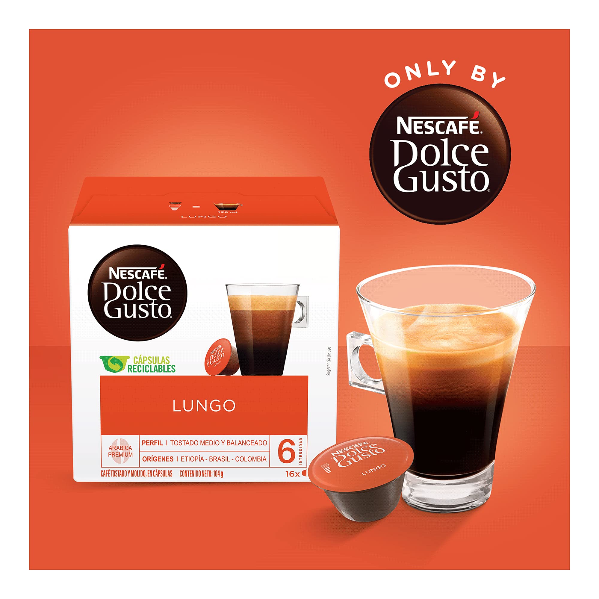 NESCAFÉ Dolce Gusto taza junto a cápsula para comparar tamaño y volumen servido