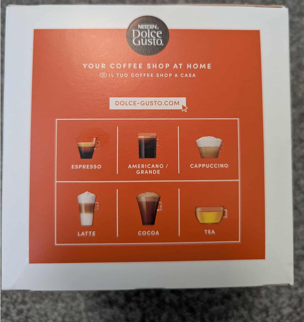 Nescafe Dolce Gusto cápsula junto a una máquina compatible mostrando tamaño y uso