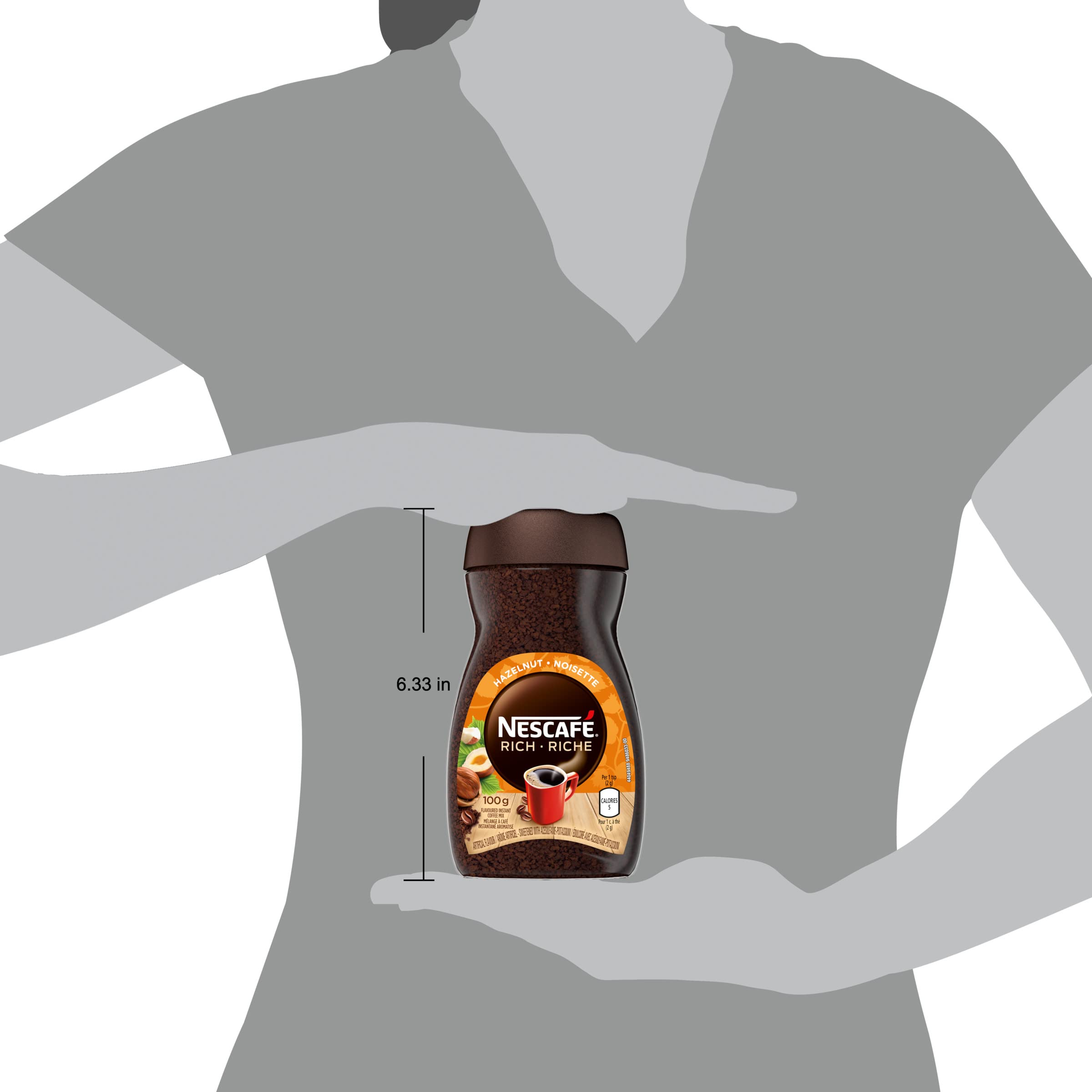 Nescafé Rich comparación de tamaño del bote 100 g para espacio