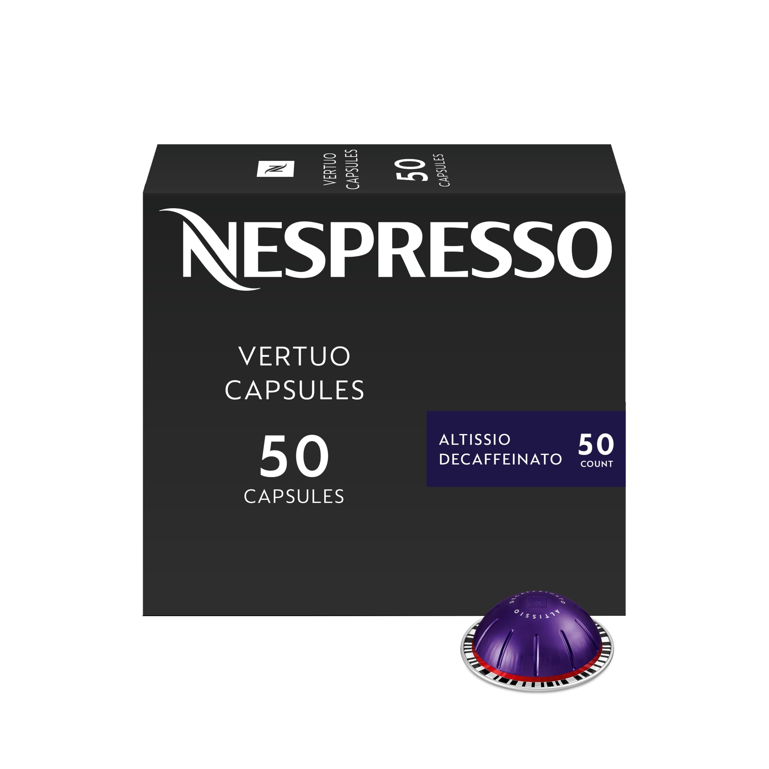 Nespresso Altissio frente del empaque mostrando 50 cápsulas y beneficio de ahorro
